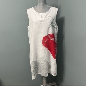DOLCEZZA Ever Sassy Linen Poppy Midi Dress white and red size large resort wear